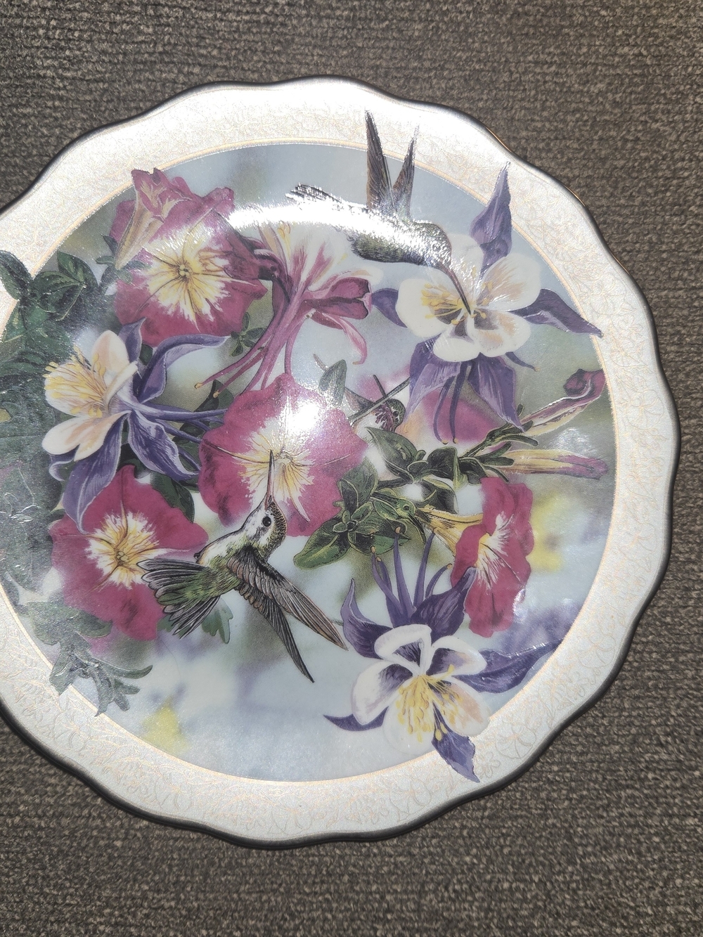 Floral Hummingbird Decorative Plate - Pink, Purple, White